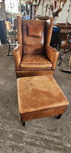 Prachtige antieke schapen lederen fauteuil!, Huis en Inrichting, Fauteuils, Ophalen, Gebruikt, Leer