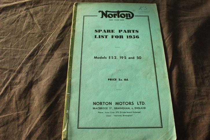 Norton models ES2 19S & 50 1956 motorcycle parts list, Motoren, Handleidingen en Instructieboekjes, Overige merken, Ophalen of Verzenden