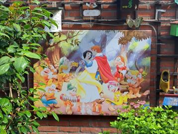 canvas doek sneeuwwitje met 7 dwergen & prins houtenframe beschikbaar voor biedingen
