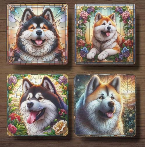 Akita Glas in Lood onderzetters met houder, Huis en Inrichting, Woonaccessoires | Onderzetters, Zo goed als nieuw, Glas of Kopje
