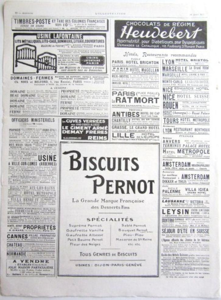 1 grote pagina vol met Franse advertenties reclames uit 1923, Verzamelen, Merken en Reclamevoorwerpen, Gebruikt, Overige typen