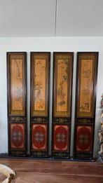 Set van 4 Antieke Chinese Houten Panelen – Handbeschilderd, Huis en Inrichting, Woonaccessoires | Kamerschermen, Ophalen, Zo goed als nieuw