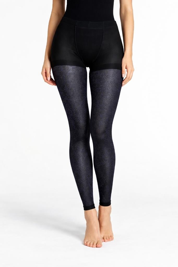 Partij zwarte Tutu panty's leggings met blauw lurex A905B, NHP International, Sales@nhp-international.com, Zwart, Maat 40/42 (M)