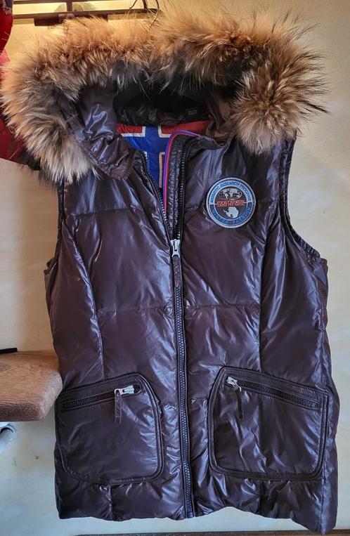 NAPAPIJRI mouwloos donsjack met kap met bontafwerking XL, Kleding | Dames, Jassen | Winter, Zo goed als nieuw, Maat 46/48 (XL) of groter