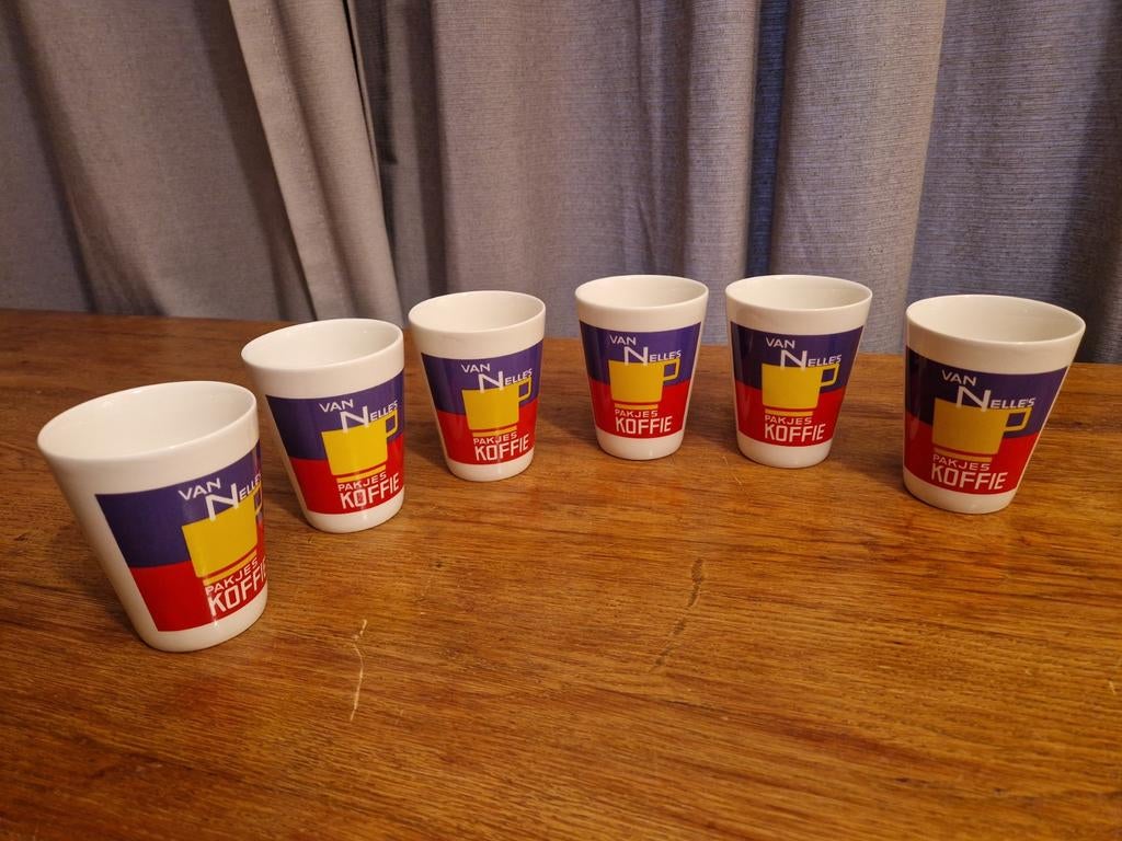 6X Van Nelle beker, ZGAN, Van nelle, Ophalen of Verzenden, Zo goed als nieuw, Overige stijlen