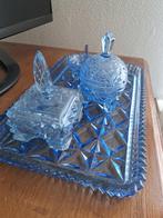 Vintage Art Deco blauw glazen kaptafel set, Antiek en Kunst, Antiek | Glas en Kristal, Ophalen of Verzenden