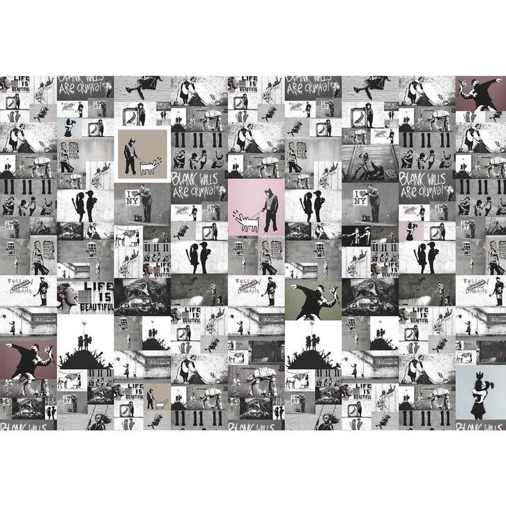 125 Banksy Vlies Fotobehang 350x250cm in 3 maten Nieuw 1000+, Huis en Inrichting, Stoffering | Behang, Wit, Zwart, Grijs, Roze