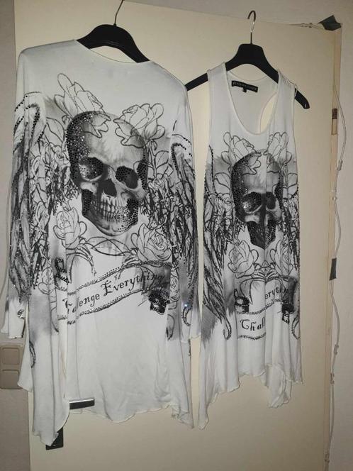 Skull  shirt & vest lang.  2 Delig . Eye Catcher  s/m, Kleding | Dames, Tops, Zo goed als nieuw, Maat 36 (S), Wit, Lange mouw