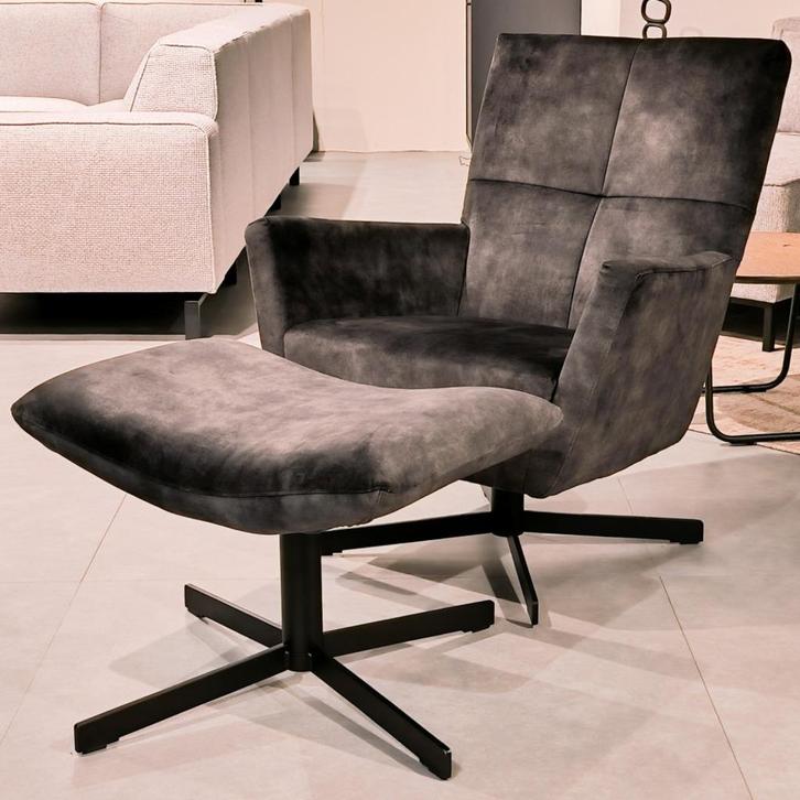 Inhouse Fauteuil Benia Groen Velvet + Hocker, Huis en Inrichting, Fauteuils, Nieuw, Stof, 75 tot 100 cm, 75 tot 100 cm, Ophalen