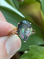 10 karaat gouden vintagering met een mystic topaas en diaman, Ophalen of Verzenden, Zo goed als nieuw, 17 tot 18, Dame