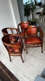 4x Arts and Crafts armstoelen eetkamerstoelen hout leer, Antiek en Kunst, Antiek | Meubels | Stoelen en Banken, Ophalen