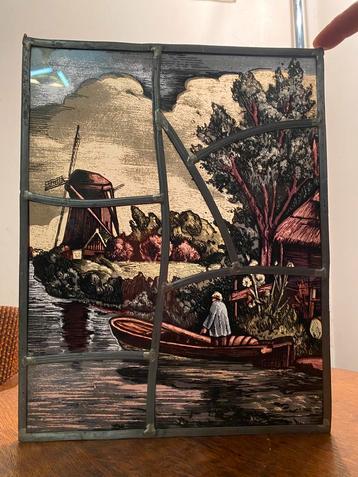 Glas-in-lood raampje / hanger - Molen en boot beschikbaar voor biedingen