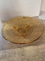Vintage Amber Glazen schaal op 3 pootjes, Antiek en Kunst, Ophalen of Verzenden