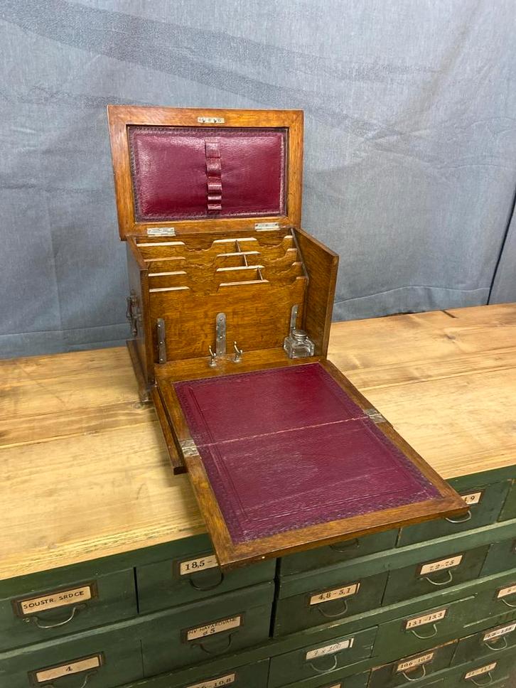 Antiek Houten Bureau Mappenkast / Engelse Schrijfkist, Antiek en Kunst, Antiek | Kantoor en Zakelijk, Ophalen of Verzenden