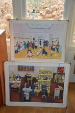 2 Schoolwandplaten over de PTT: Wachtkamer van een postkanto, Ophalen of Verzenden, Stad- en Dorpsgezichten