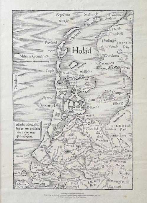 Nederland Topografisch omstreeks 1200 Facsimile Houtsnede, Antiek en Kunst, Kunst | Litho's en Zeefdrukken, Ophalen of Verzenden