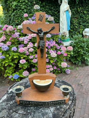 Antiek Duits Kruisbeeld ❤️ met Kaarsenhouders beschikbaar voor biedingen