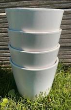 4 creme witte bloempotten, Tuin en Terras, Bloembakken en Plantenbakken, Steen, Minder dan 30 cm, Rond, Ophalen of Verzenden