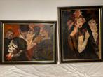 Man and Woman + Party Guests van kunstenaar F. Bosma, signed, Ophalen, Schilderij, Minder dan 50 cm