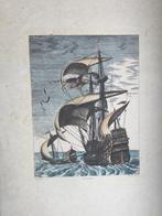 Prent zeilschip naar Bruegel de Oude, 18e eeuw, Antiek en Kunst, Kunst | Etsen en Gravures, Verzenden