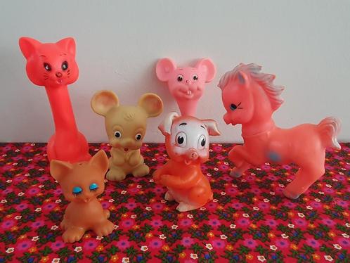 Oude piepbeestjes vintage speelfiguren o.a. Rubbertoys Italy, Verzamelen, Speelgoed, Gebruikt, Ophalen of Verzenden