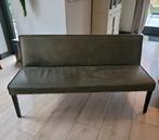 Bankje; groen leer met zwart houten onderstel, Huis en Inrichting, Ophalen, Gebruikt, Minder dan 75 cm, 150 tot 200 cm