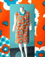Vintage originele jaren 70 schortjurk oranje/blauw maat 40, Kleding | Dames, Jurken, Maat 38/40 (M), Verzenden, Oranje, Vintage