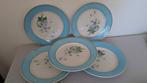 Franse Retro Vintage borden blauwe rand goud bloem, Ophalen of Verzenden, Gebruikt, Overige stijlen, Bord(en)