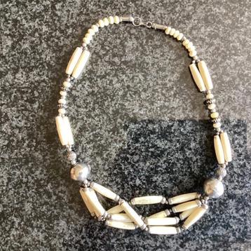 Ketting, kralen, been, metaal, vintage, antiek beschikbaar voor biedingen