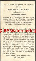 Jong de Adrinaus 1888 St Willebrord 1963 Roosendaal x Heere, Verzamelen, Bidprentjes en Rouwkaarten, Bidprentje, Ophalen of Verzenden