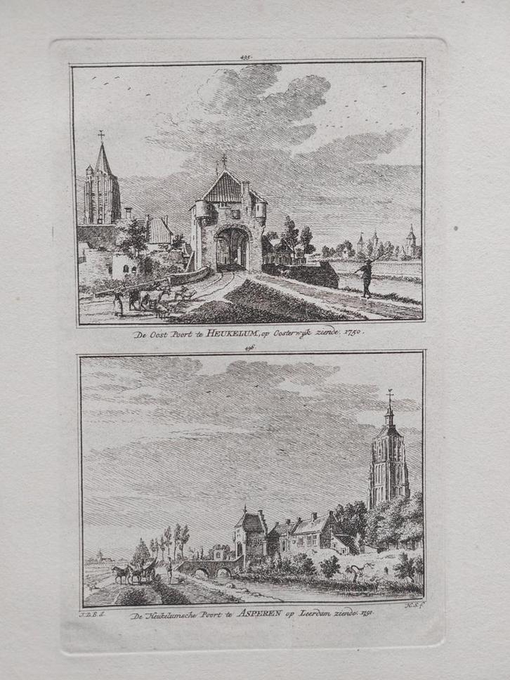 495-496 / Oostpoort Heukelom en Heukelumse Poort Asperen, Antiek en Kunst, Kunst | Etsen en Gravures, Ophalen of Verzenden