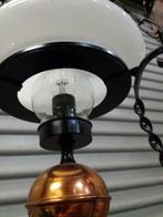 Hanglamp, olielamp elektrisch metaal met koperen bol en witt, Ophalen of Verzenden