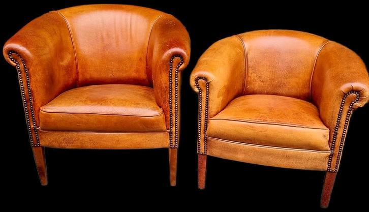 2x Chesterfield club fauteuil schapenleer + BEZORGING GRATIS, Huis en Inrichting, Fauteuils, Gebruikt, Leer, 75 tot 100 cm, 75 tot 100 cm