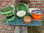 Brocante, petroleum stel,geëmailleerd /koperen pan, Decoratie, Gebruikt, Ophalen of Verzenden