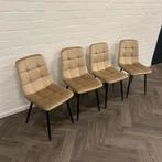 4 Fluwelen Eetkamerstoelen Champagne Beige, Metaal, Overige kleuren, Ophalen of Verzenden, Zo goed als nieuw