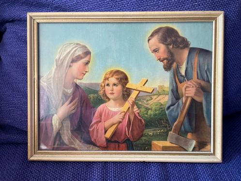 Mooie prent van Jezus, met kruis, samen met Maria en Jozef., Antiek en Kunst, Antiek | Religie, Ophalen of Verzenden