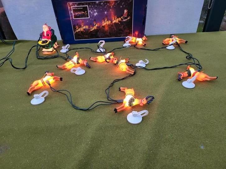 Vintage kerstboom/ raam verlichting kerstman met rendieren, Diversen, Kerst, Gebruikt, Ophalen of Verzenden