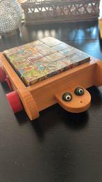 Vintage houten trekauto jaren 50 met blokpuzzel sneeuwwitje, Ophalen of Verzenden, Gebruikt, Duw- of Trekspeelgoed