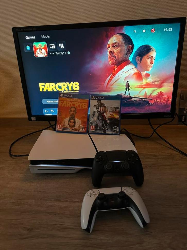 PlayStation 5 slim Disc, 2 controllers 16 mnd garantie, Spelcomputers en Games, Spelcomputers | Sony PlayStation 5, Zo goed als nieuw