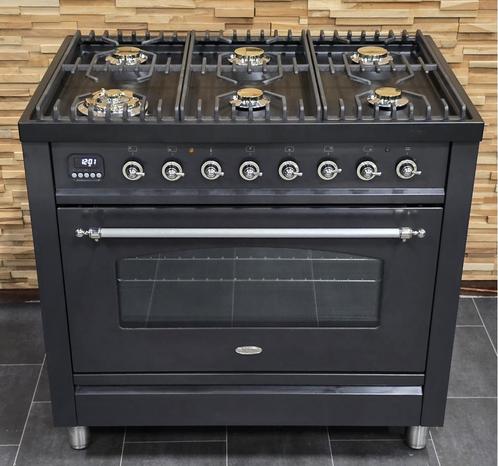 Luxe Fornuis Boretti 90cm antraciet rvs 300 oven 6 pits, Witgoed en Apparatuur, Fornuizen, Zo goed als nieuw, Vrijstaand, Gas