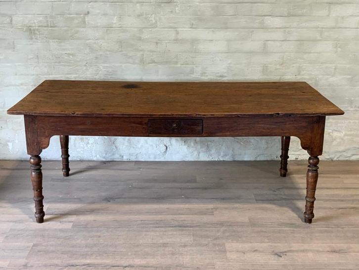 Antieke boerentafel met 1 lade - 210 x 95 cm + 80 cm hoog, Antiek en Kunst, Antiek | Meubels | Tafels, Ophalen of Verzenden