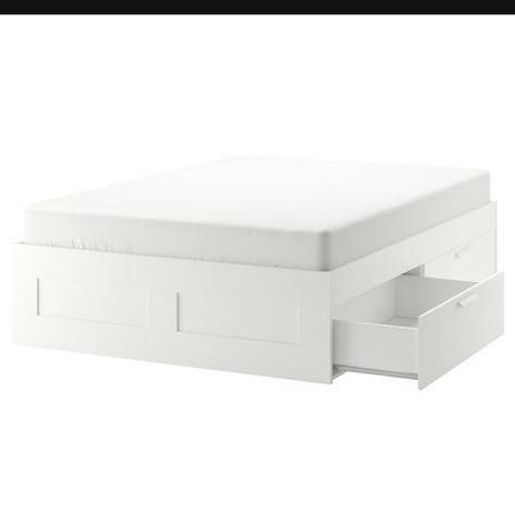 Brimnes IKEA bedframe (gebruikt), Huis en Inrichting, Slaapkamer | Bedden, Gebruikt, Tweepersoons, 140 cm, 200 cm, Hout, Wit, Ophalen