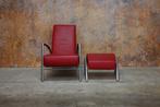 ZGANieuw! rode leren Harvink de Club designfauteuil + poef, Harvink, Harvink, Design, 75 tot 100 cm