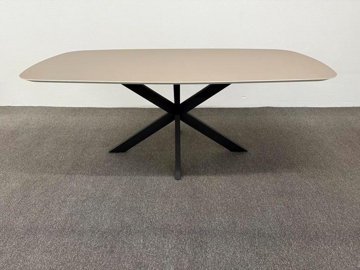 Deens ovale eettafel HPL taupe 200x100, Huis en Inrichting, Tafels | Eettafels, Zo goed als nieuw, 100 tot 150 cm, 200 cm of meer