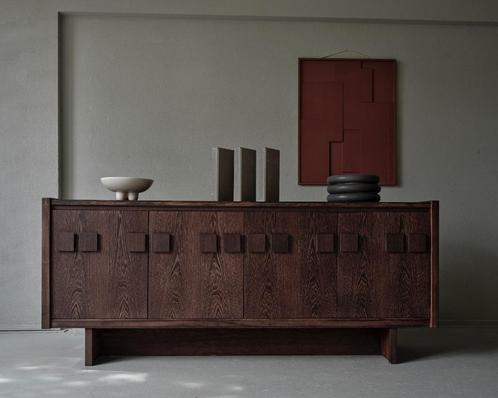 REMUS - stevig en sculpturaal - brutalist japandi dressoir, Huis en Inrichting, Kasten | Dressoirs, Zo goed als nieuw, 200 cm of meer
