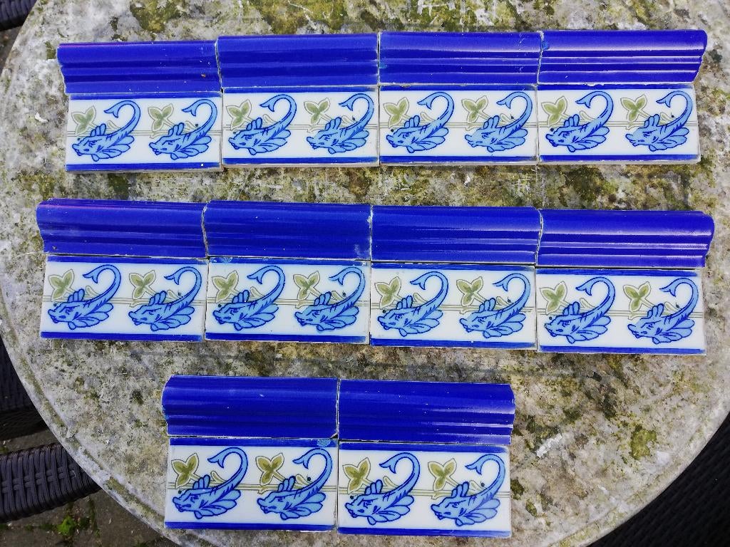 18 bijzondere antieke wandtegels met vissen 15x15cm, Antiek en Kunst, Antiek | Wandborden en Tegels, Ophalen