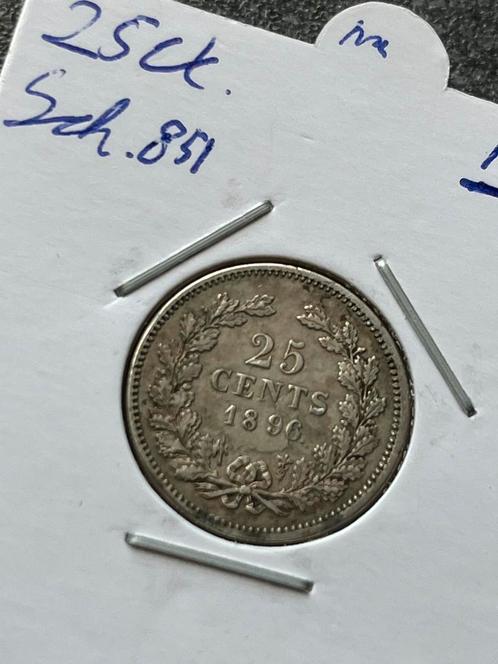 Schaars kwartje 1896, Postzegels en Munten, Munten | Nederland, Losse munt, 25 cent, Koningin Wilhelmina, Zilver, Ophalen of Verzenden
