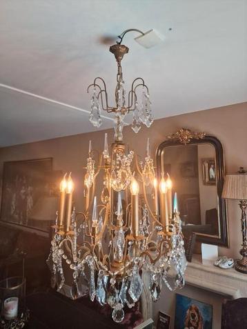 Antieke Franse kooi kroonluchter met kristallen  beschikbaar voor biedingen