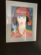 Aquarel Willy Hommerin vrouw met hoed, Antiek en Kunst, Kunst | Schilderijen | Klassiek, Ophalen of Verzenden