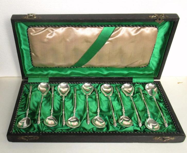 Antiek set twaalf zilveren koffielepeltjes Duitsland ca 1900, Antiek en Kunst, Antiek | Goud en Zilver, Zilver, Ophalen of Verzenden